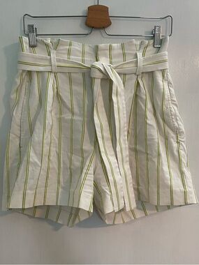 Banana Republic High Waist Striped Cotton-Blend Tie Women's Shorts - Lime Stripe